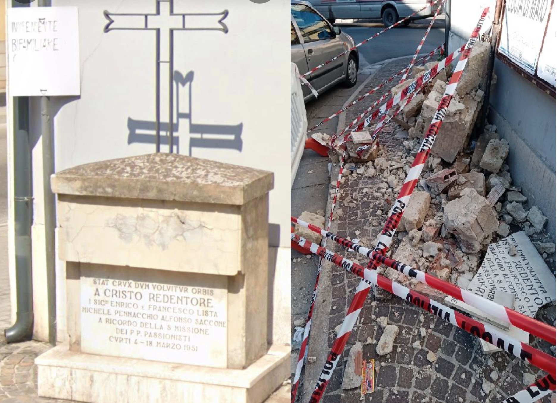 Si schiantano contro monumento della Croce e lo distruggono