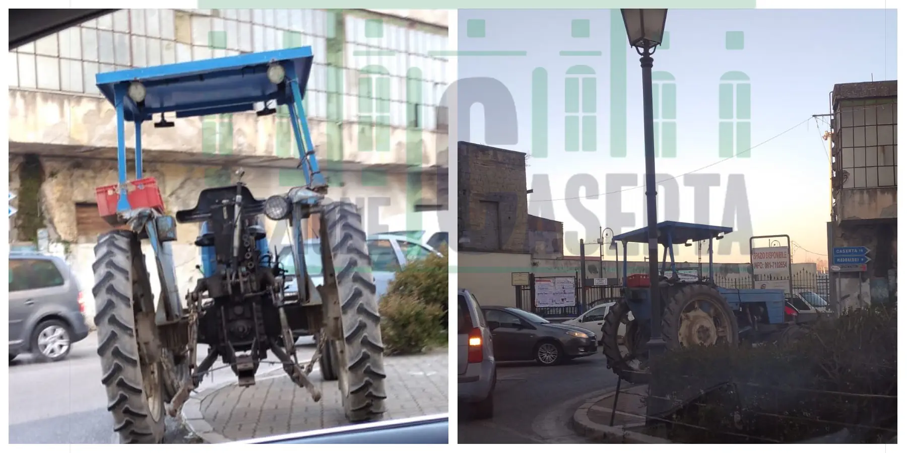 Parcheggia trattore sul marciapiede nel bel mezzo di un ingorgo e va al bar