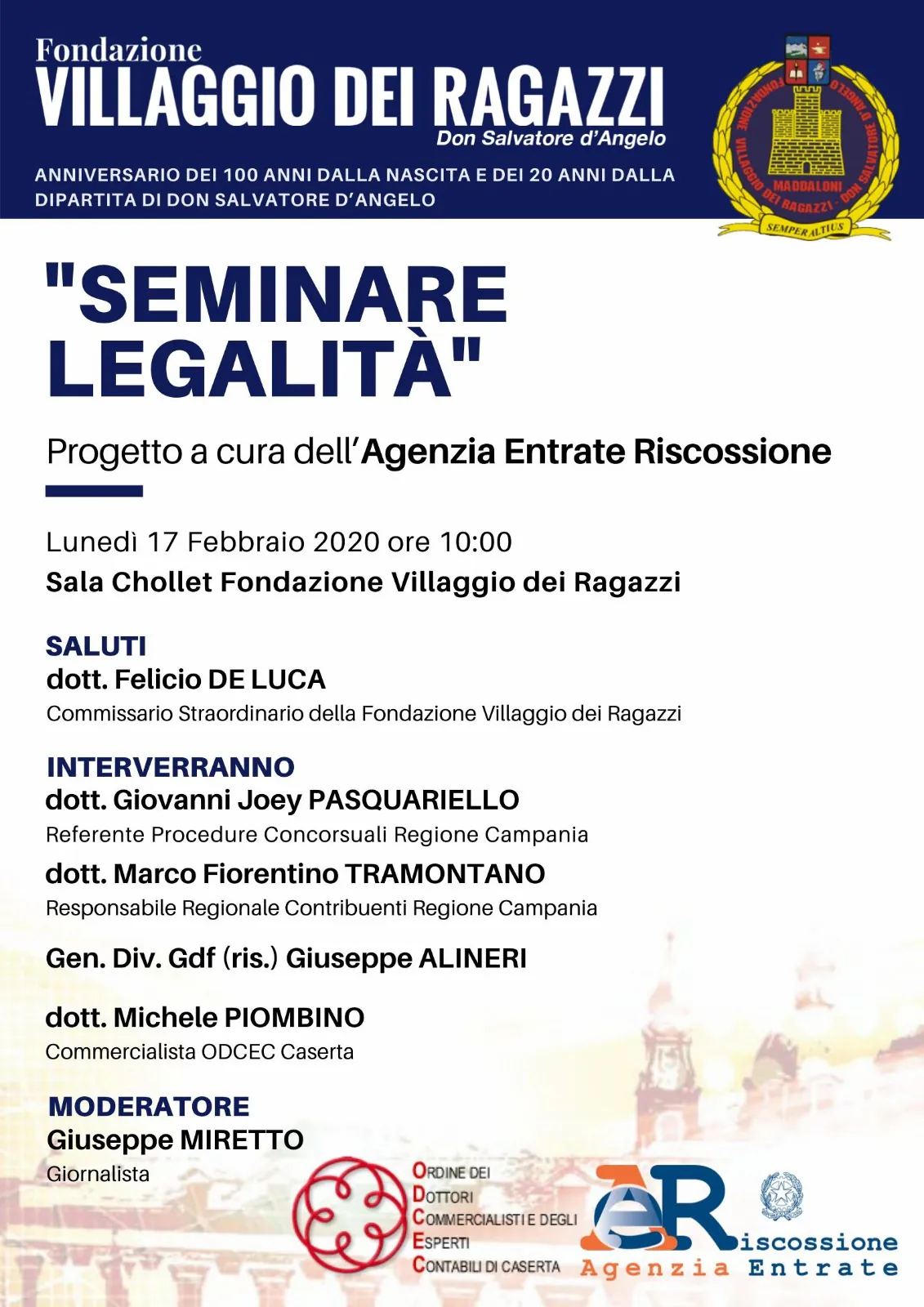 Agenzia delle entrate e Villaggio dei Ragazzi insieme per “Seminare Legalità”