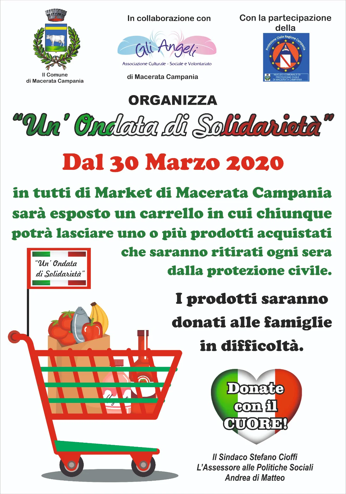 Raccolta alimentare con l’associazione ‘Gli Angeli’: a supporto Comune e Protezione civile