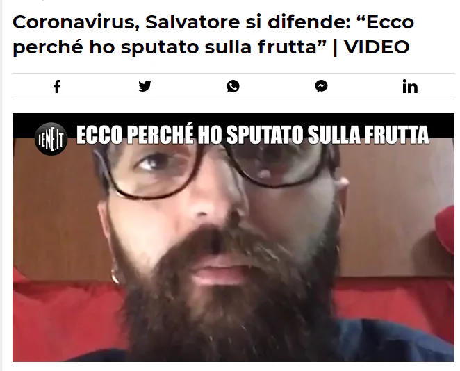 Salvatore dopo il ‘presunto’ sputo sulla frutta sbarca a ‘Le Iene’ e cambia profilo