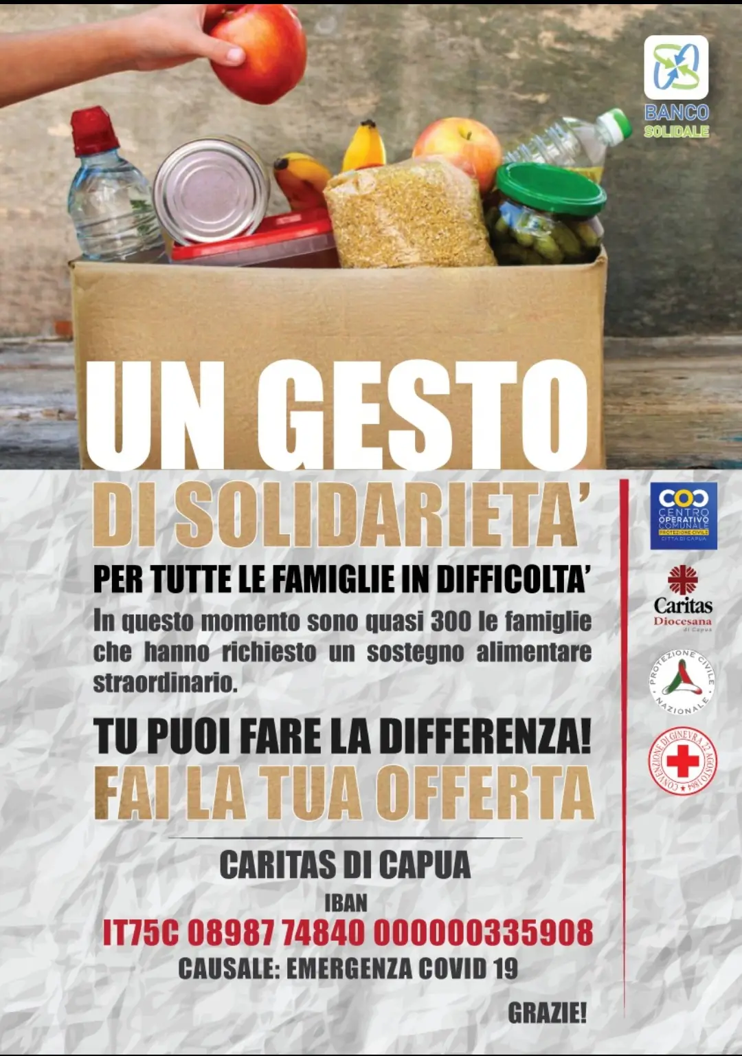 Covid, 300 famiglie in difficoltà: Caritas scende in campo col Comune