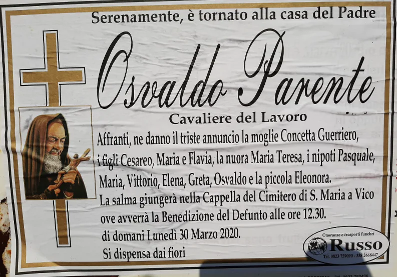 Lutto in città: addio all’imprenditore Osvaldo Parente