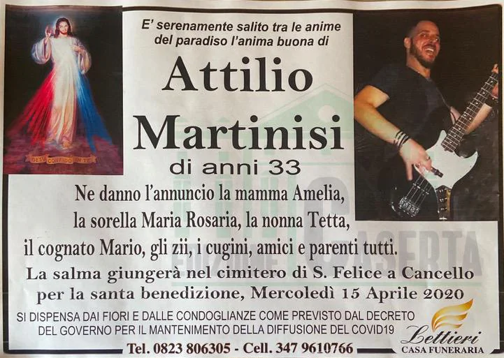 Fissato l’addio al giovane musicista Martinisi