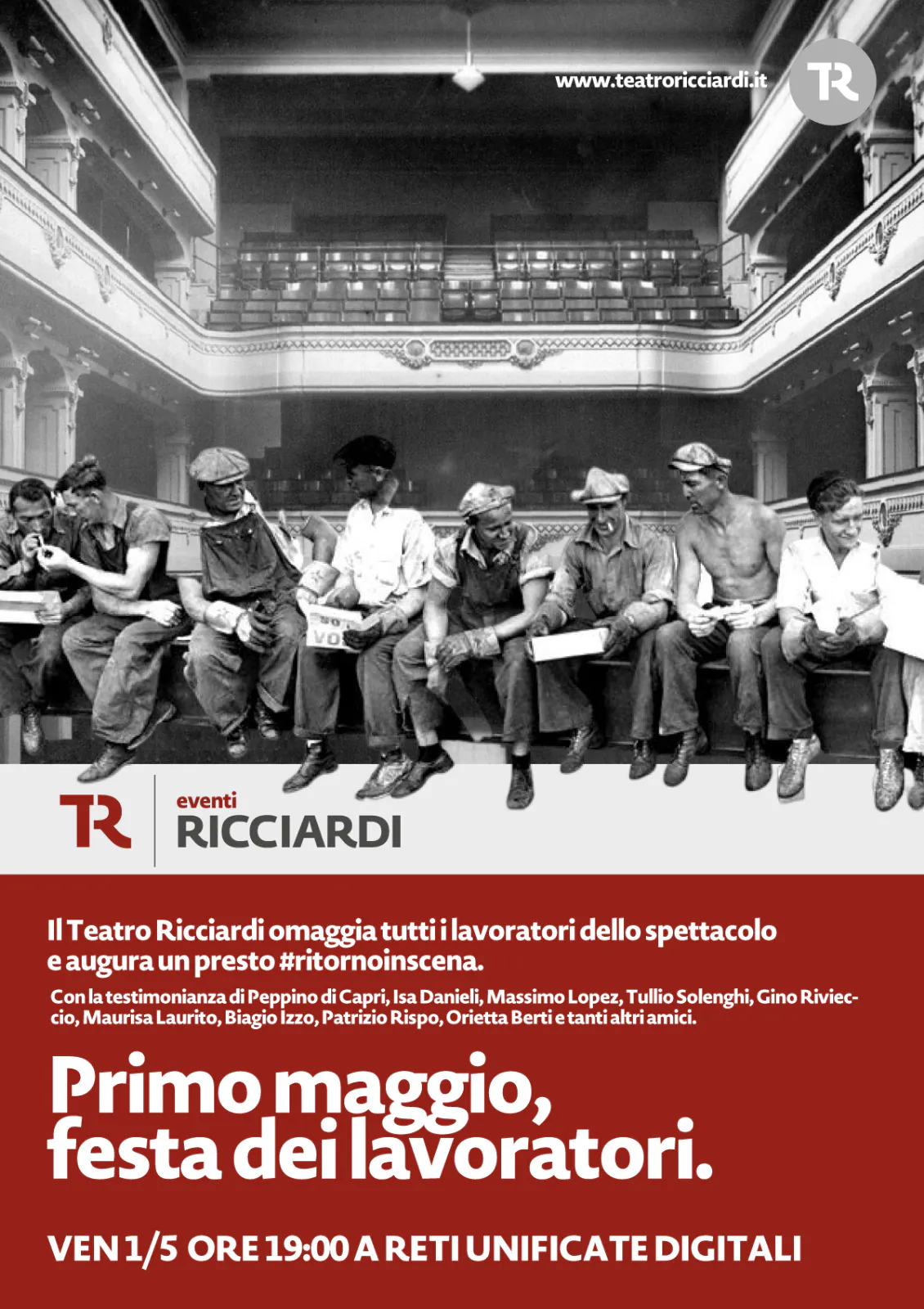 Teatro Ricciardi: Primo maggio vicini ai lavoratori dello spettacolo