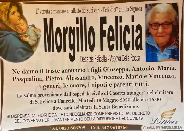 Muore durante la Tac: fissato l’addio a zì Felicia Morgillo