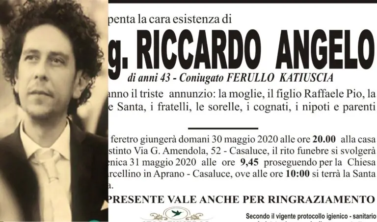 Addio Angelo, città piange l’ingegnere morto a 43 anni