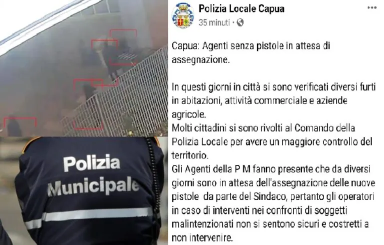 Furti, colpiti anche negozi. Giallo vigili: “Siamo senza pistole” poi post sparisce