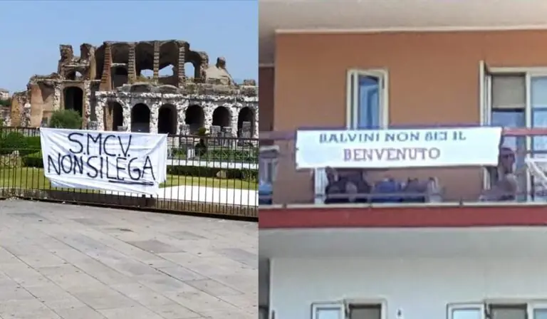 Salvini, accoglienza a suon di striscioni: “Non sei il benvenuto”. E per Saviano deve chiedere scusa