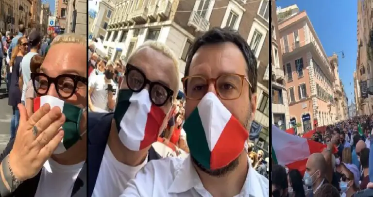 Sforza si presenta da Salvini e fa outing politico: “Ti amo”. Show tra la folla che se ne infischia del Covid. VIDEO