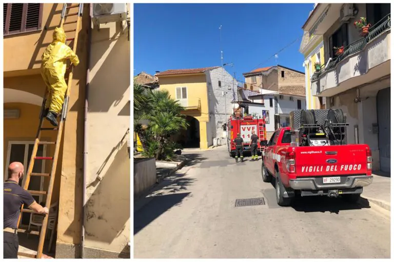 Intervento dei pompieri con scala in via De Matteis