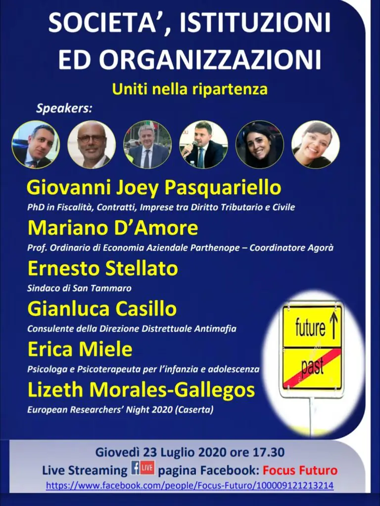 Webinar “Società, istituzioni ed organizzazioni. Uniti nella ripartenza” in live streaming