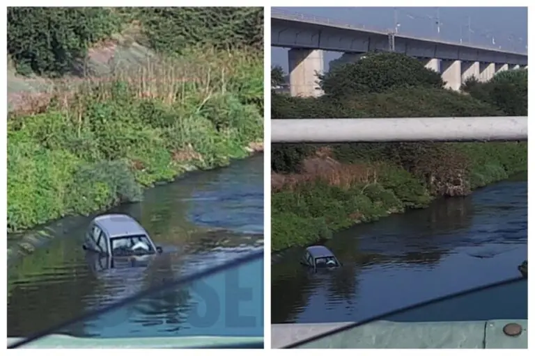 Auto finisce nei Regi Lagni, arrivano ambulanza e vigili del fuoco. LE FOTO