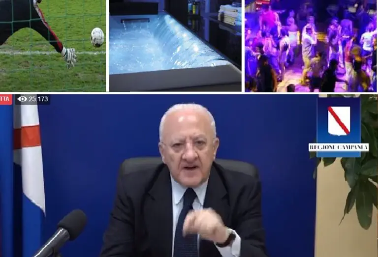 Ufficiale. De Luca riapre calcetto e discoteche. Tolti limiti di orario a movida, sì alle sagre