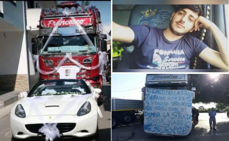 Ferrari, palloncini e corteo di camion per l’addio a Ciccio: “I giganti della strada ti scortano in Paradiso”