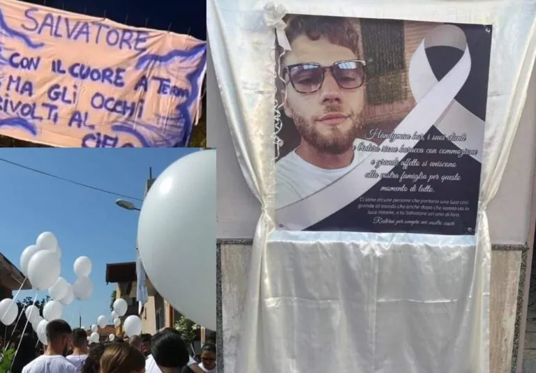 Una città in lacrime per Salvatore: palloncini bianchi e striscioni da brividi per l’addio al 19enne. FOTO