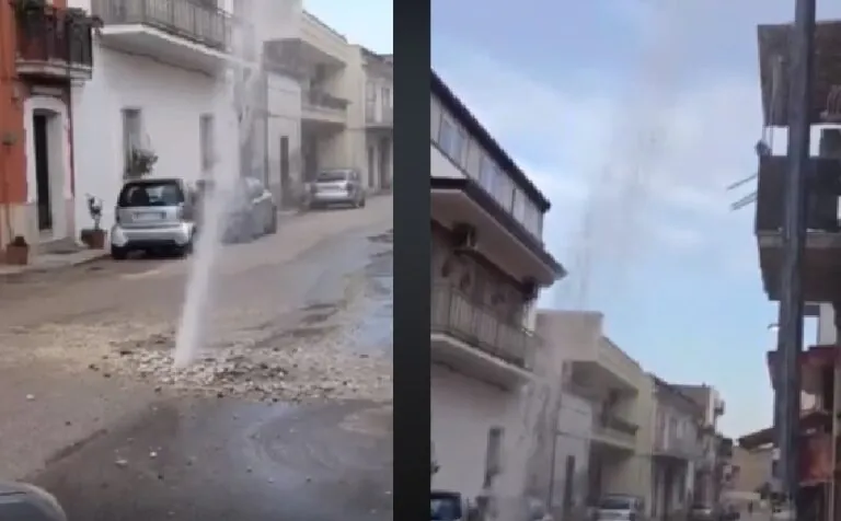 Geyser in strada, il getto d’acqua arriva al secondo piano. IL VIDEO