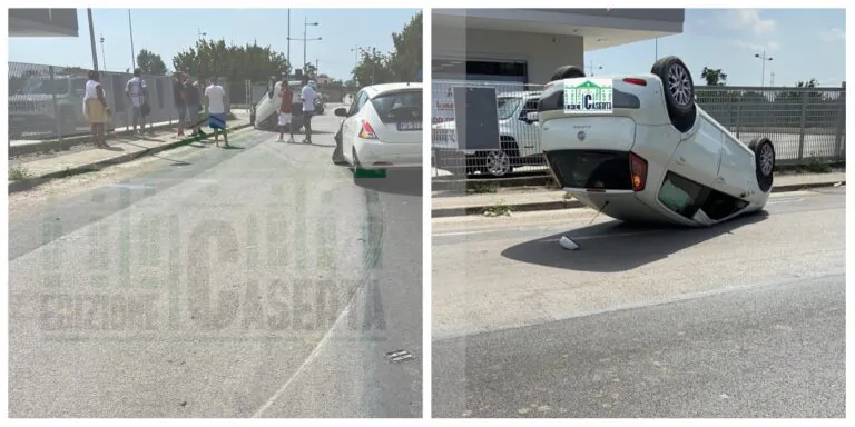 Auto si ribalta in via De Curtis dopo impatto. IL VIDEO