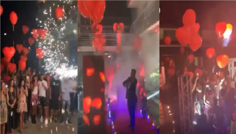 Palloncini, fuochi e mini concerto: quartiere in festa per le nozze del figlio dell’imprenditore. VIDEO