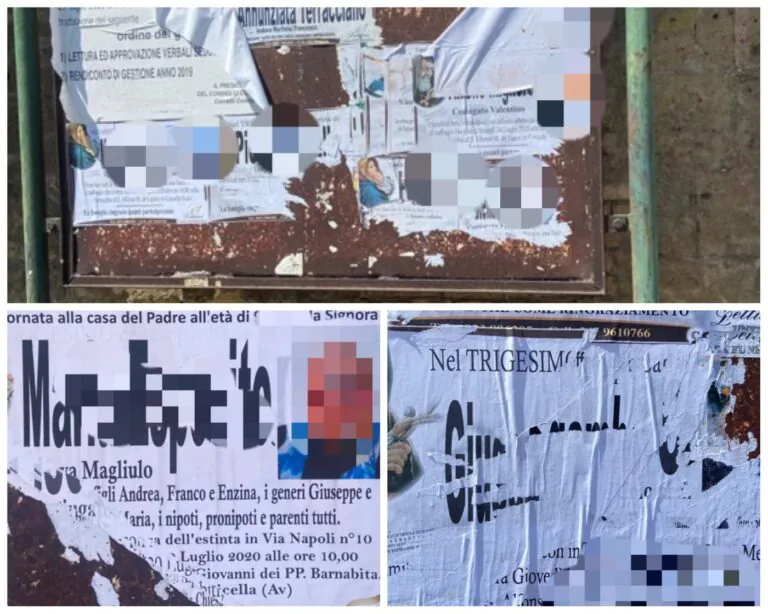 Strappati in 2 frazioni i manifesti della ditta di onoranze funebri: è allarme