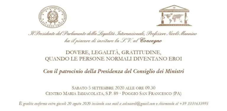 Countdown per il convegno “Dovere, Legalita’ e Gratitudine: quando le persone normali diventano Eroi”.