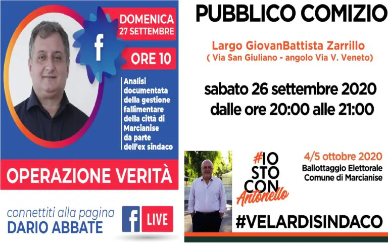 Velardi dà appuntamento in piazza con l’ex rivale, Abbate su fb con le carte