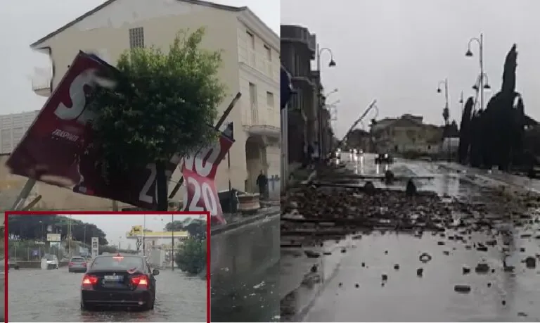 Bufere e trombe d’aria: vola di tutto in strada. Provincia in tilt per il maltempo. FOTO