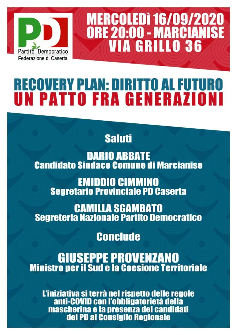 Recovery plan, patto fra generazioni. Il ministro dal candidato Dario Abbate