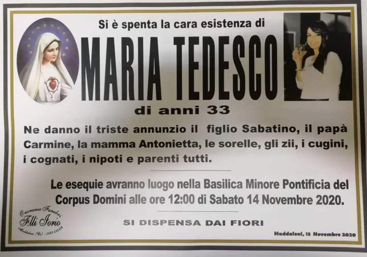 Addio cara Maria: domani l’ultimo viaggio