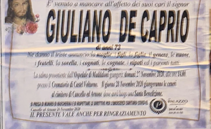 Giuliano si arrende al Covid: fissato l’ultimo saluto