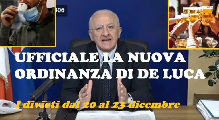 Ufficiale la nuova ordinanza di De Luca: vietati alcol e caffè dopo le 11. Stop cibo in strada