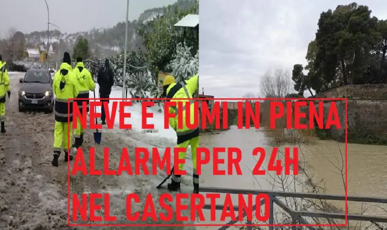 Neve in pianura e Volturno in piena, sabato di allerta nel Casertano