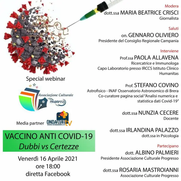 “Vaccino anti covid, dubbi vs certezze”: in diretta Facebook un seminario per rispondere ai dubbi degli utenti