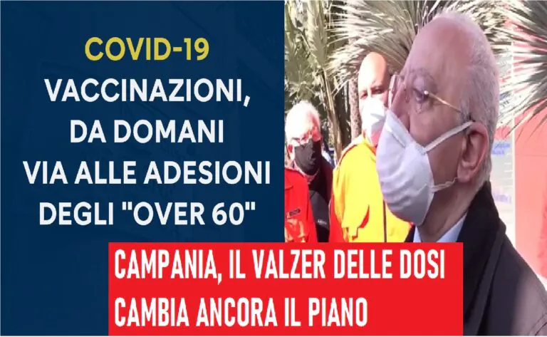 Campania, cambia ancora piano: stop vaccini per fasce d’età. Dopo 80enni si va per settori