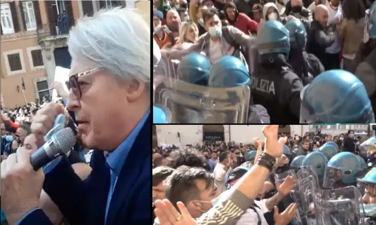 Rivolta ristoratori: vogliono entrare a Montecitorio, scontri con polizia. Arriva Sgarbi. VIDEO