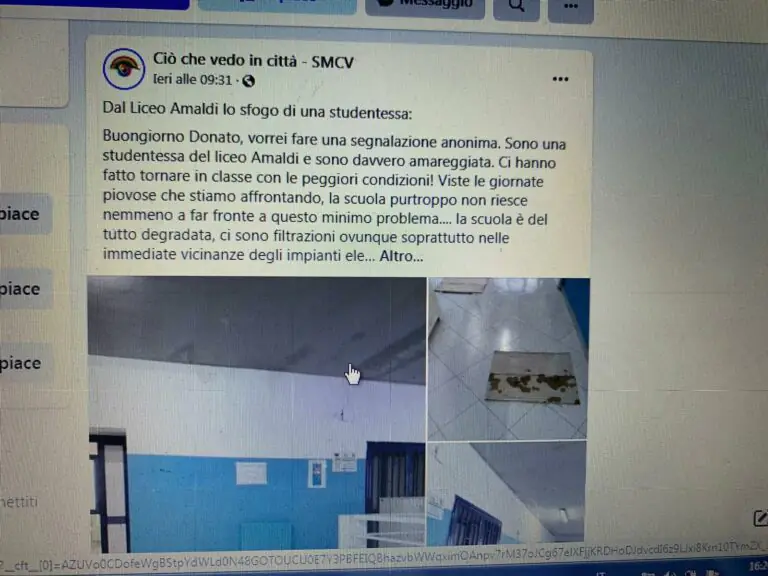 Infiltrazioni d’acqua al liceo, scoppia la protesta. FOTO