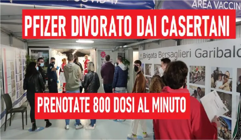 Casertani divorano Pfizer, scorte finite in 10 minuti: “Tredici dosi al secondo”
