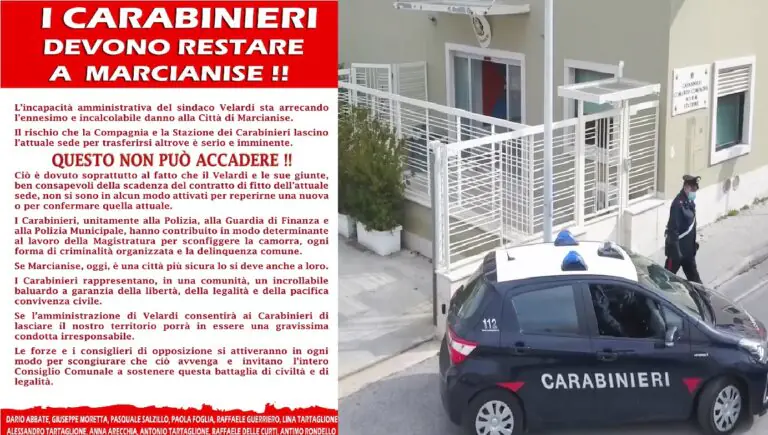 “Carabinieri rischiano di lasciare la città”: l’opposizione insorge