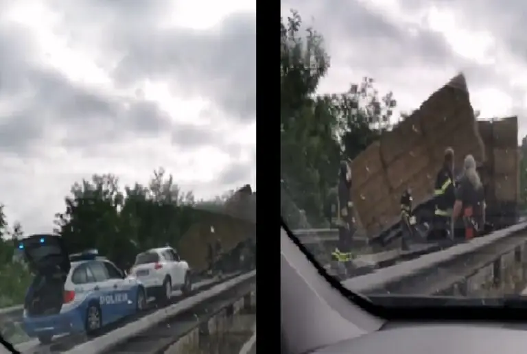 Camion sfonda guardrail e finisce nella scarpata, choc per padre e figlio. IL VIDEO