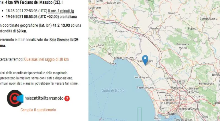 Scossa di terremoto nella notte nel Casertano. Ecco i Comuni coinvolti