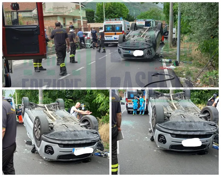 Incidente choc: centra auto in sosta e si ribalta. LE FOTO ed IL VIDEO