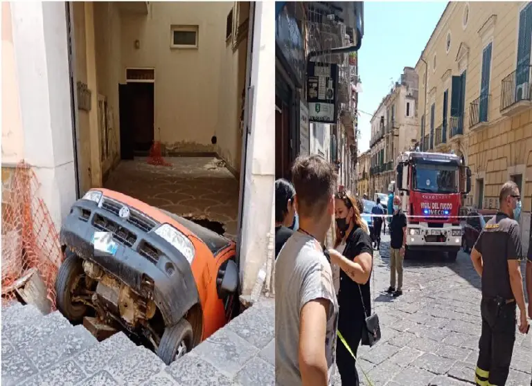 Furgone inghiottito da voragine, choc per due. FOTO