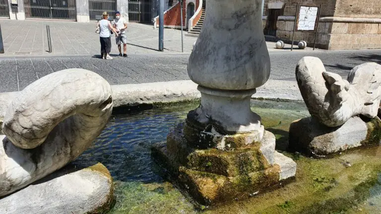 Danneggiata la storica fontana della piazza: centro fuori controllo. FOTO