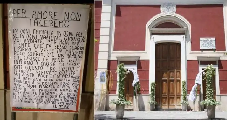 “Bambini subiscono l’inferno e quelle donne…”: manifesto choc davanti alla chiesa