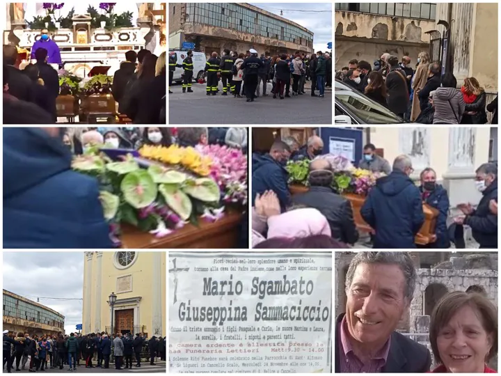 Pina e Mario, grande commozione ai funerali dei 2 coniugi deceduti per il crollo