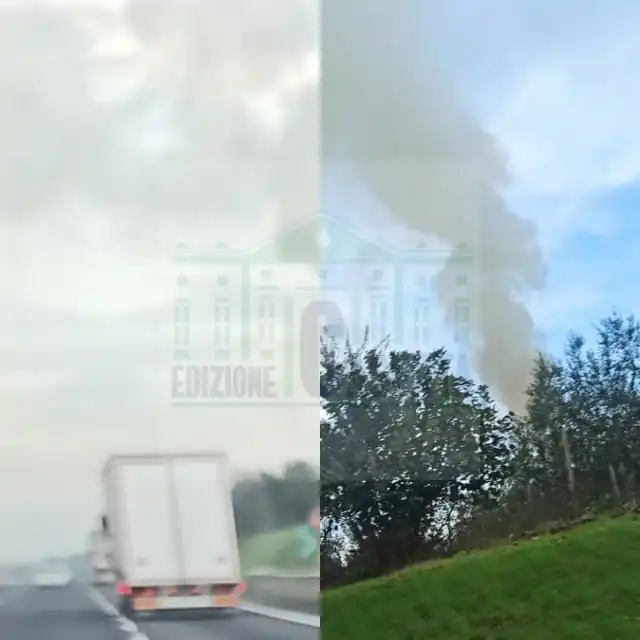 Fumo nero invade corsia, autostrada in tilt