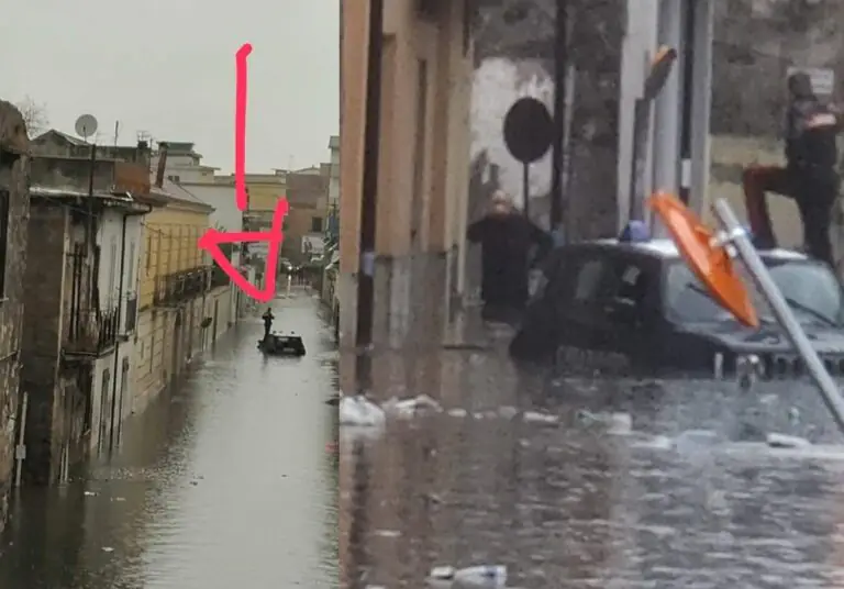 Acqua alta un metro, inghiottita pure auto dei carabinieri. Sindaco: “Rimanete a casa”