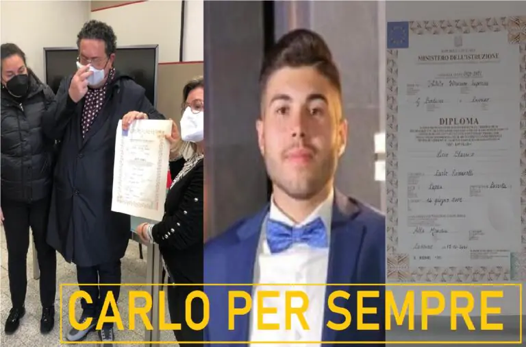 Muore a 18 anni in incidente, il diploma di Carlo ai genitori: “Per sempre con noi”