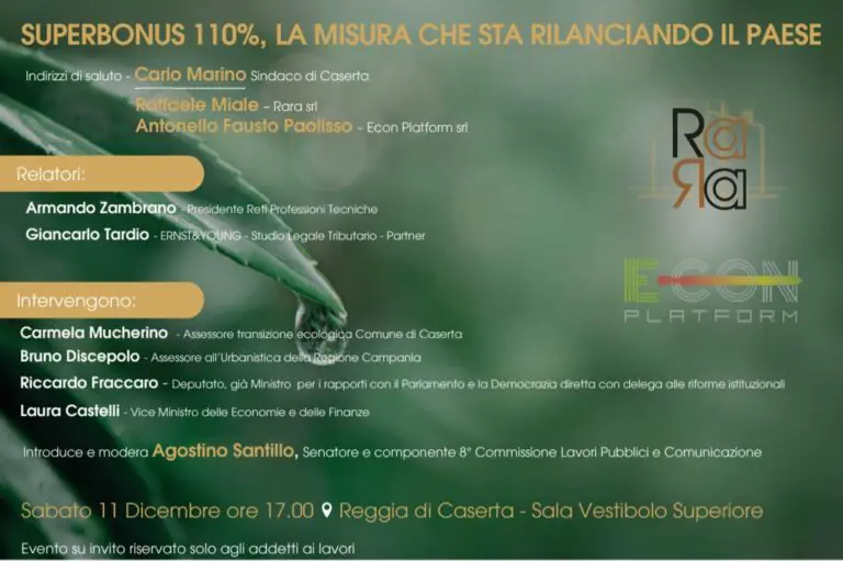 Superbonus 110%, l’evento alla Reggia di Caserta con Santillo, Fraccaro e Castelli