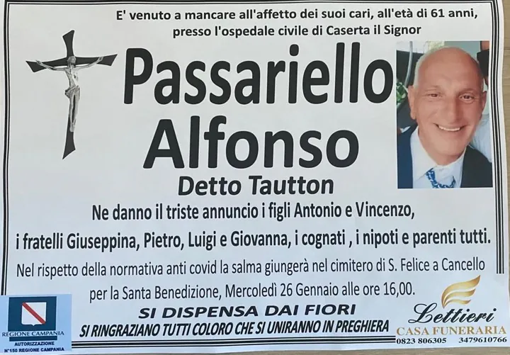 Oggi l’ultimo viaggio di Alfonso: lascia 2 figli